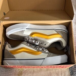 Vans Knu Skool Cream Yellow Gray Checkerboard Sneakers
